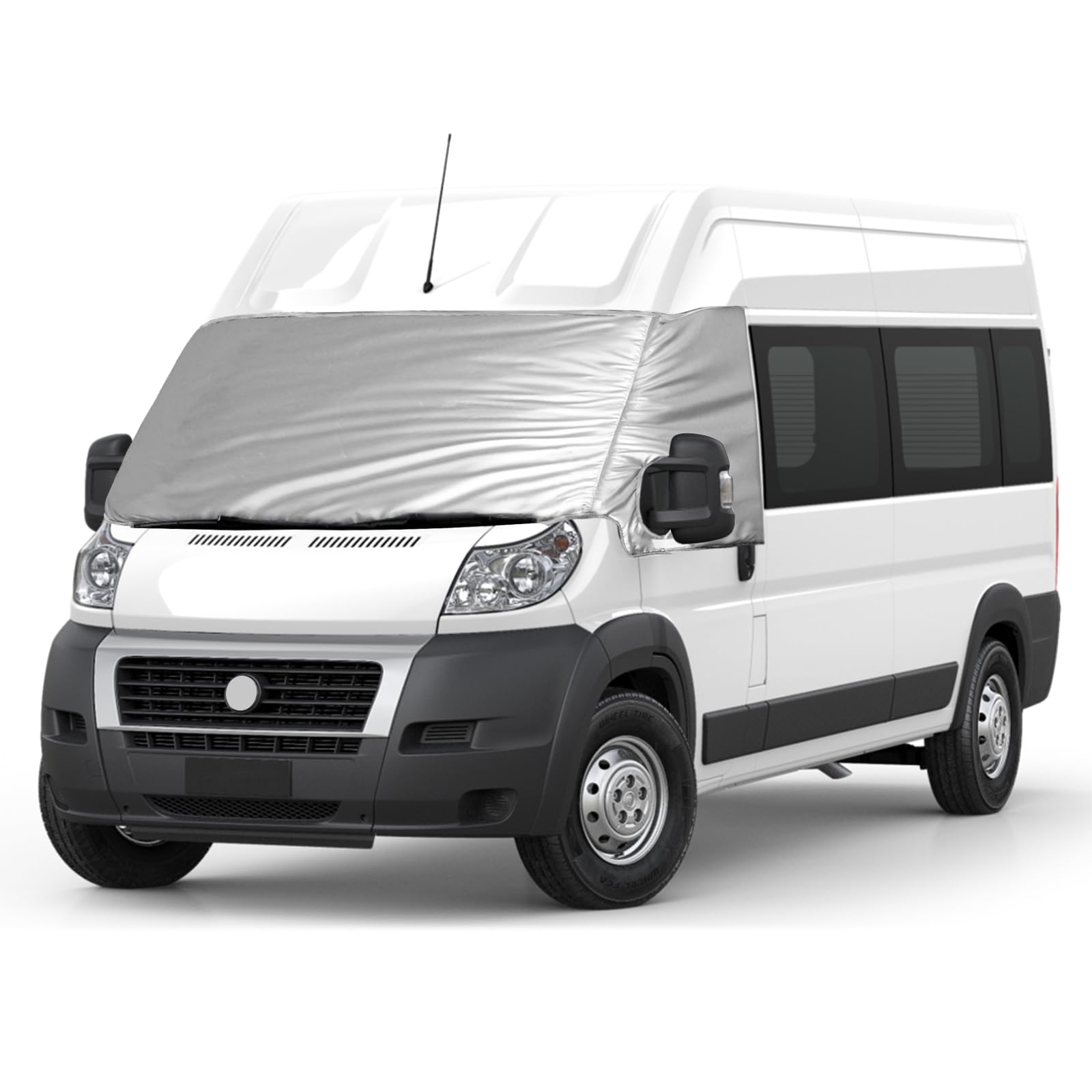 Opaltool Externe Thermo Scheibenabdeckung für FIAT Ducato 2006-2024, Luxus Silber Wrap Windschutzscheibenabdeckung, Faltbare Frontscheibenabdeckung Winter Sommer Scheibenfrostschutz Abdeckung von Opaltool