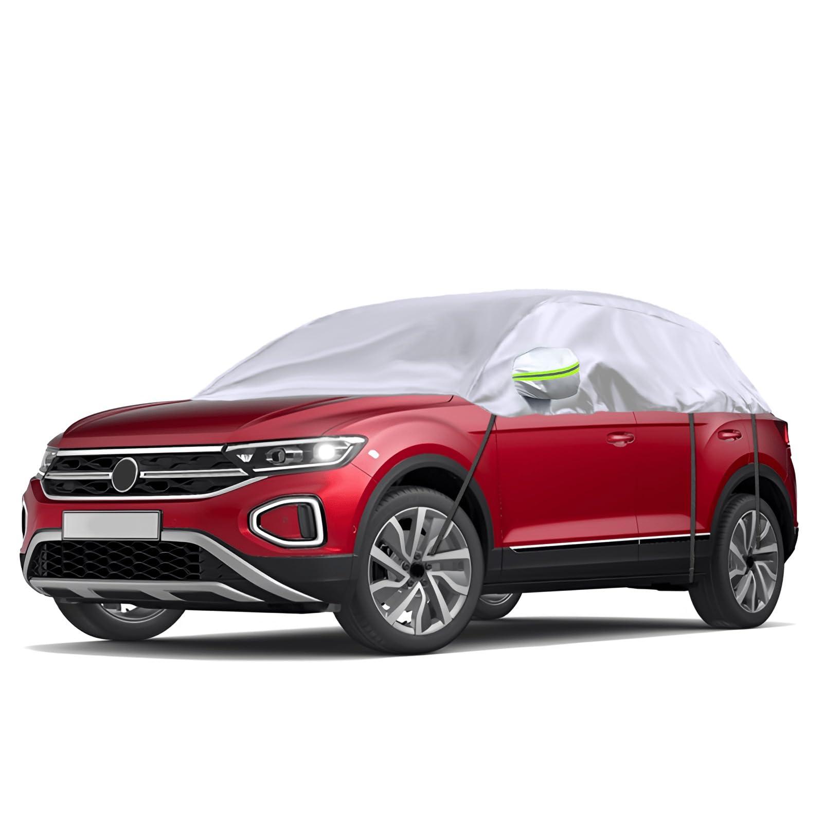 Halbgarage für 2017-2023 VW T-ROC, Silberne Maßgeschneidertes Autogarage Softtop Halbabdeckung mit Verstellbaren Haken und Ohrkappen von Opaltool