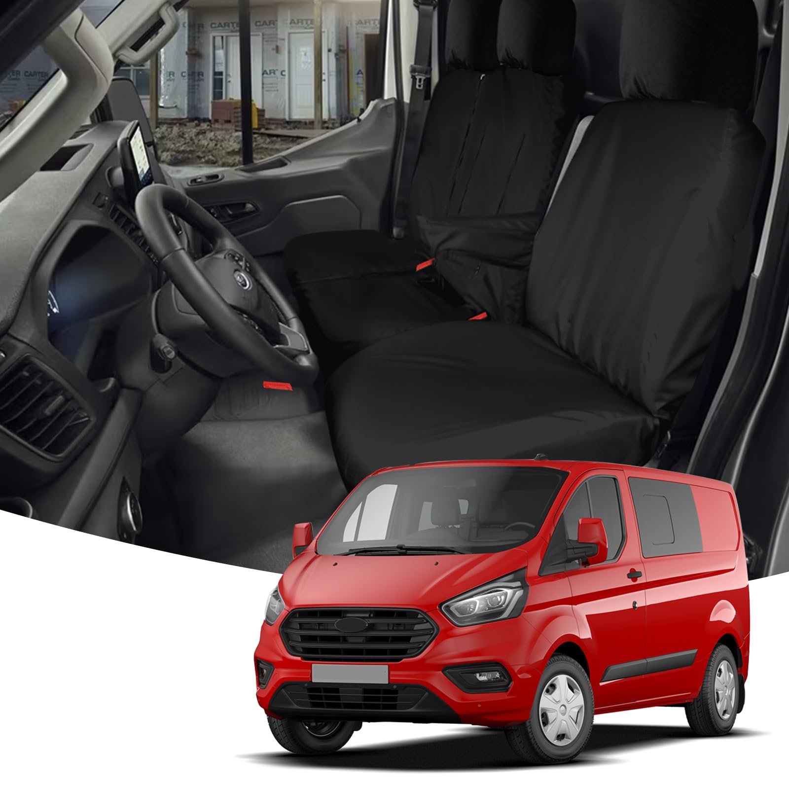 Opaltool 8PC Autositzbezüge Set für Ford Transit Custom 2013-2024, 3-Sitzer Strapazierfähige Maßgeschneiderte Sitzbezüge Auto Wordersitze Schwarze Compatible Airbag, Fahrer und Beifahrer Doppelsitze Opaltool 8PC Autositzbezüge Set für Ford Transit Custom 2013-2024, 3-Sitzer Strapazierfähige Maßgeschneiderte Sitzbezüge Auto Wordersitze Schwarze Compatible Airbag, Fahrer und Beifahrer Doppelsitze von Opaltool