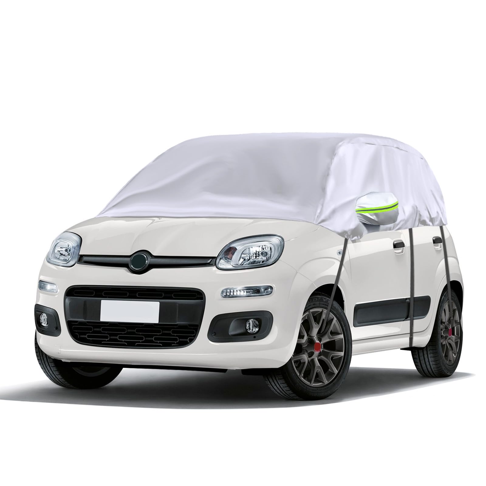 Opaltool Halbgarage für 2003-2023 F-iat Panda, Silberne Maßgeschneidertes Autogarage Softtop Halbabdeckung mit Verstellbaren Haken und Ohrkappen von Opaltool