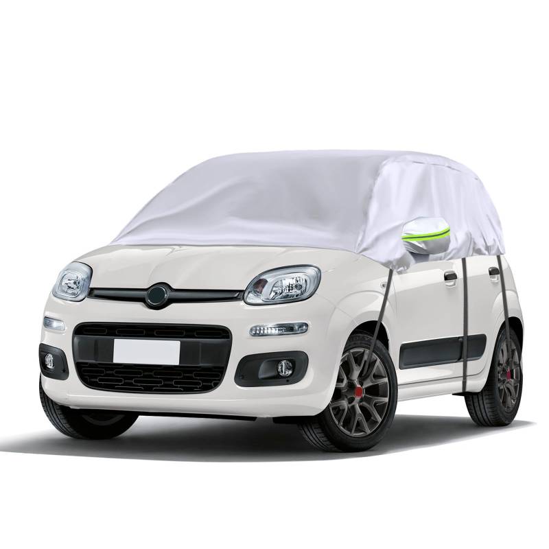 Opaltool Halbgarage für 2003-2023 F-iat Panda, Silberne Maßgeschneidertes Autogarage Softtop Halbabdeckung mit Verstellbaren Haken und Ohrkappen von Opaltool