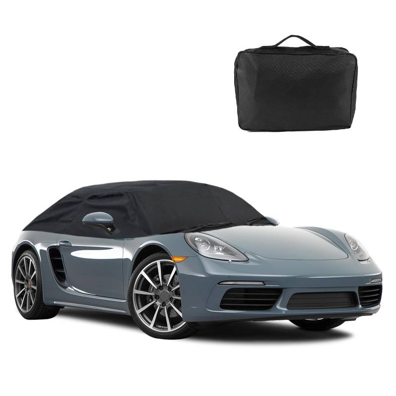 Opaltool Halbgarage für Porsche 718 2016-2024, 600D Luxus Schwarz Maßgeschneidertes Autogarage Softtop Halbabdeckung von Opaltool