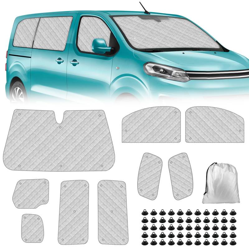 Opaltool Thermomatte Fahrerhaus Innen für Citroen Dispatch Jumpy Opel Vivaro 2016-2025, 9-teiliges UV- & Wasserschutz Sonnenschutz Frontscheibe Innen für Wohnmobil Privatsphäre & Temperaturkontrolle von Opaltool