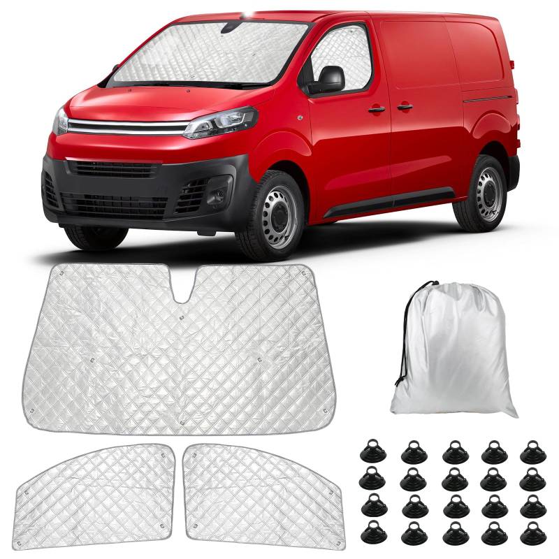 Opaltool Thermomatte Fahrerhaus Innen für Citroen Jumpy Opel Vivaro Fiat Scudo 2016-2025, 3-teiliges UV- & Wasserschutz Sonnenschutz Frontscheibe Innen für Wohnmobil Privatsphäre & Temperaturkontrolle von Opaltool
