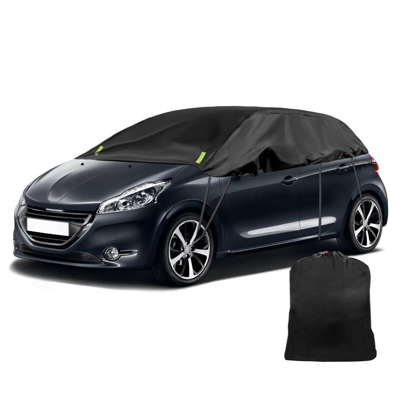 Schwarzes Halbgarage für 2012-2023 Peugeot 208, Maßgeschneidertes Autogarage Softtop Halbabdeckung vor Frost, Schnee und Sonne von Opaltool