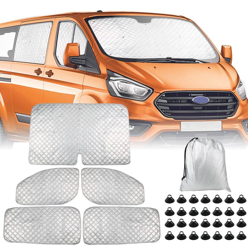 Thermomatte Fahrerhaus Innen für Ford Transit Custom, 5 STK Wasserdicht UV-Proof Sonnenschutz Auto Frontscheibe Wintergegen Schnee Frontscheibenabdeckung mit Schwarzem Rücken, 98% Verdunkelung von Opaltool