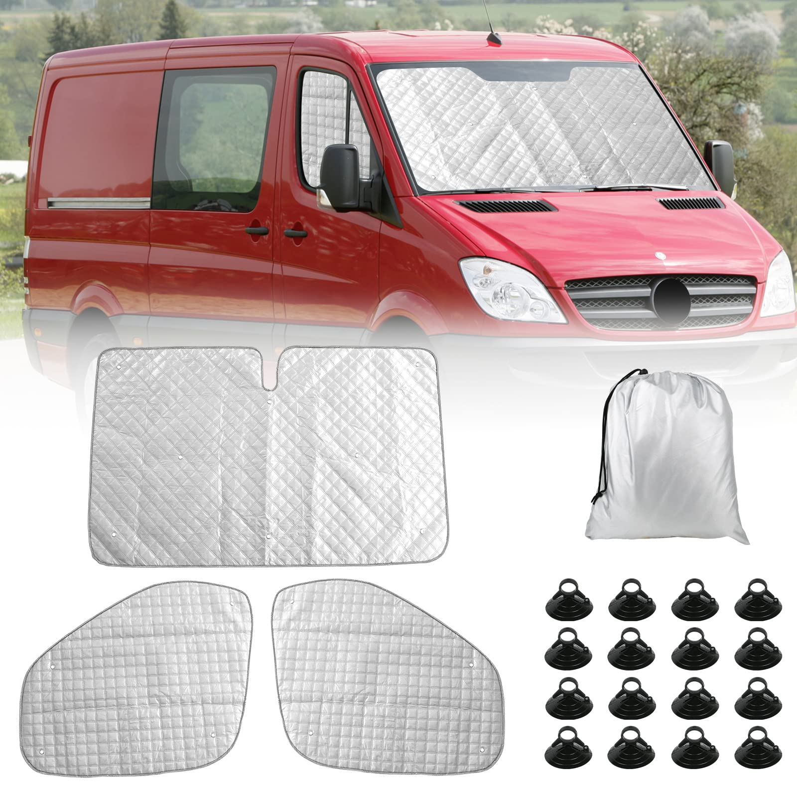 Thermomatte Fahrerhaus Innen für Mercedes Sprinter 2006-2019, 3 Stk Wasserdicht UV-Proof Sonnenschutz Auto Frontscheibe Wintergegen Schnee Frontscheibenabdeckung mit Schwarzem Rücken, 98% Verdunkelung Thermomatte Fahrerhaus Innen für Mercedes Sprinter 2006-2019, 3 Stk Wasserdicht UV-Proof Sonnenschutz Auto Frontscheibe Wintergegen Schnee Frontscheibenabdeckung mit Schwarzem Rücken, 98% Verdunkelung von Opaltool
