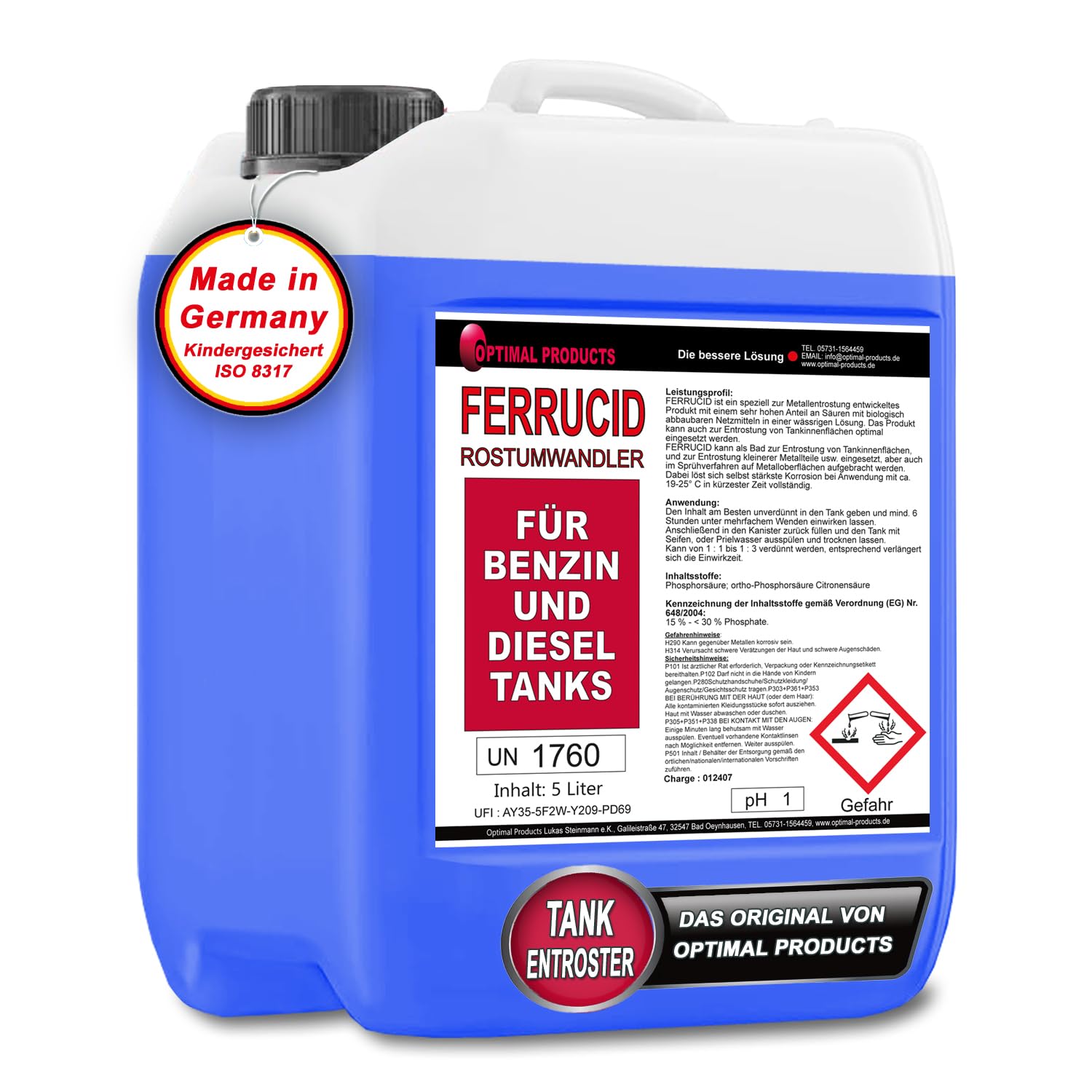 Optimal Products die bessere Lösung Rostumwandler für Benzin + Dieseltanks mit LANGZEIT Rostschutz 5 Liter Premium Optimal Products die bessere Lösung Rostumwandler für Benzin + Dieseltanks mit LANGZEIT Rostschutz 5 Liter Premium von Optimal Products die bessere Lösung