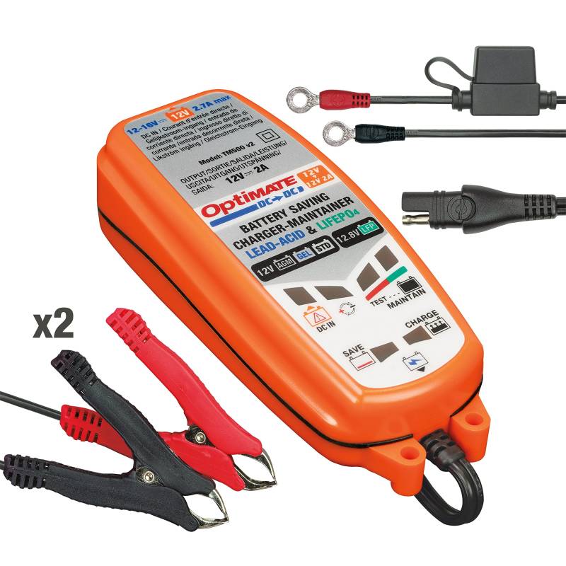 TecMate OptiMate DC to DC TM500, 6-stufiges gekapseltes batterieschonendes 12V/12.8V 2A DC- /DC-Lade- und -Wartungsgerät, Orange von Tecmate
