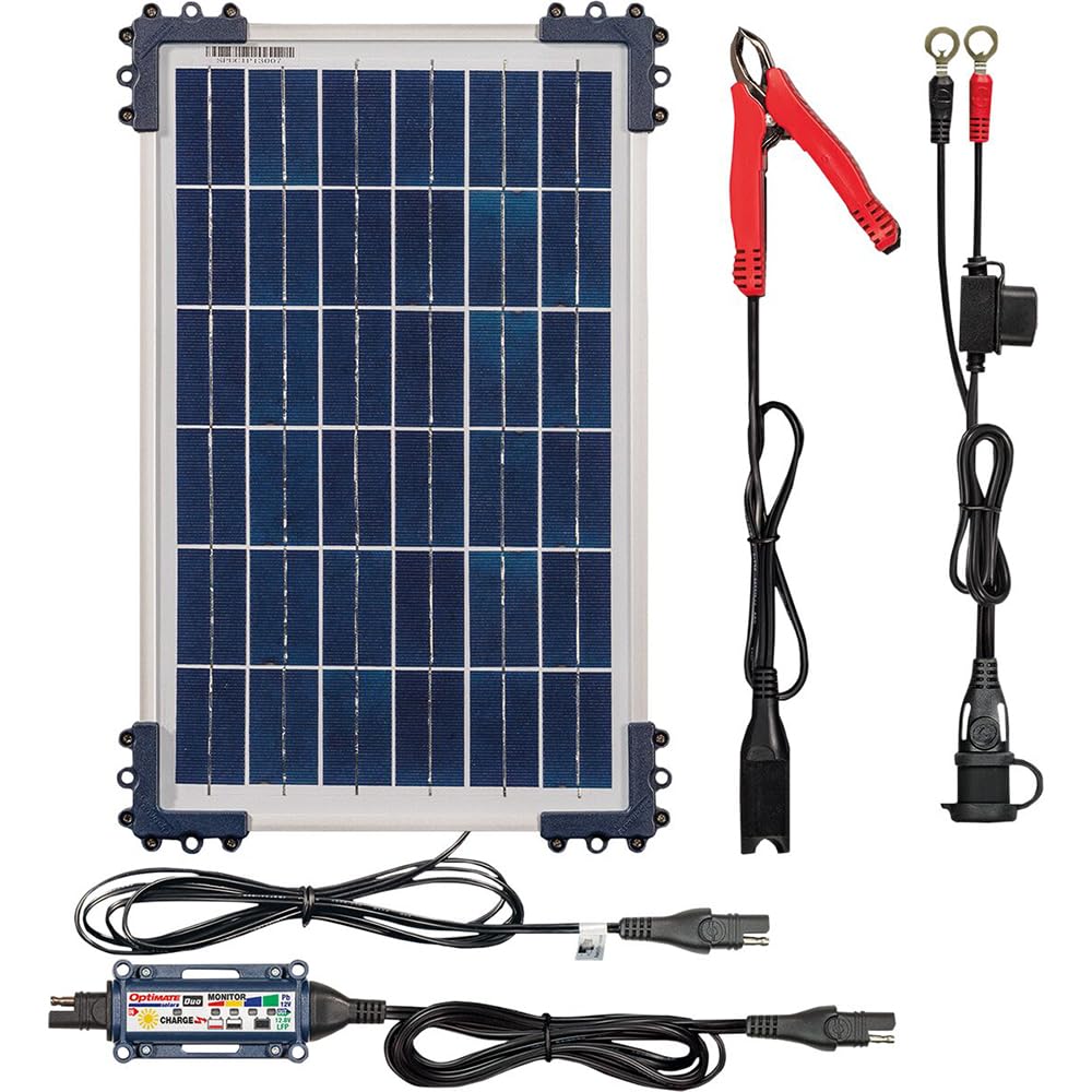 OptiMate TecMate Solar Duo + 10W Solar Panel, TM522-D1, Solarlade- & -wartungsgerät für 12.8V / 13.2V Lithium & 12V Blei-Säure Batterie von Tecmate