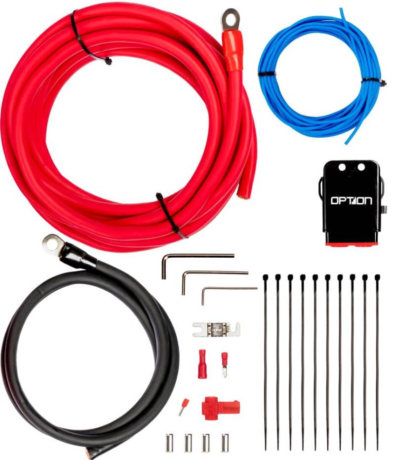 Option 100% Vollkupfer Kabelkit 35mm² - Profi Line Power Kabel Set - Perfekt für den Anschluss von Verstärker/Aktive Subwoofer im Auto von Option