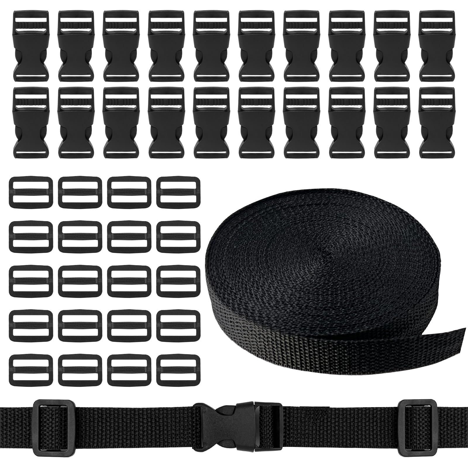 10 M Nylon Gurtband mit 20 Paar Schnallen, 20 mm Schwarzes Nylonband mit Schnellverschluss für Rucksack Gepäckband Hundehalsband 10 M Nylon Gurtband mit 20 Paar Schnallen, 20 mm Schwarzes Nylonband mit Schnellverschluss für Rucksack Gepäckband Hundehalsband von Orchideeknc