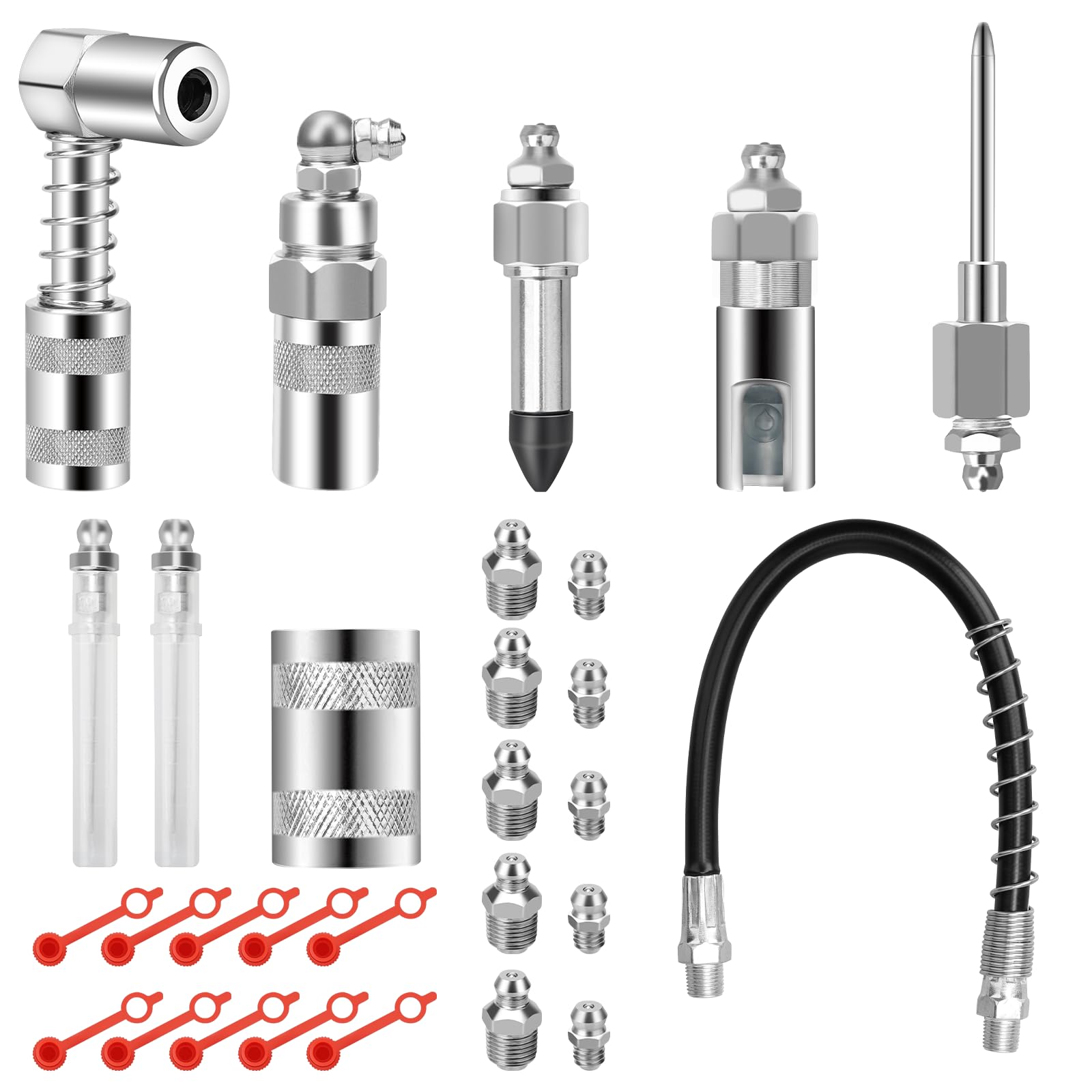 Orchideeknc 29-Teiliges Adapter-Set für Fettpresse, Aufsatz für Fettpistolenmundstück, 30 cm Schlauch, Fettnippel, Fetteinspritznadel, kompatibel mit den meisten Fettpressen Orchideeknc 29-Teiliges Adapter-Set für Fettpresse, Aufsatz für Fettpistolenmundstück, 30 cm Schlauch, Fettnippel, Fetteinspritznadel, kompatibel mit den meisten Fettpressen von Orchideeknc