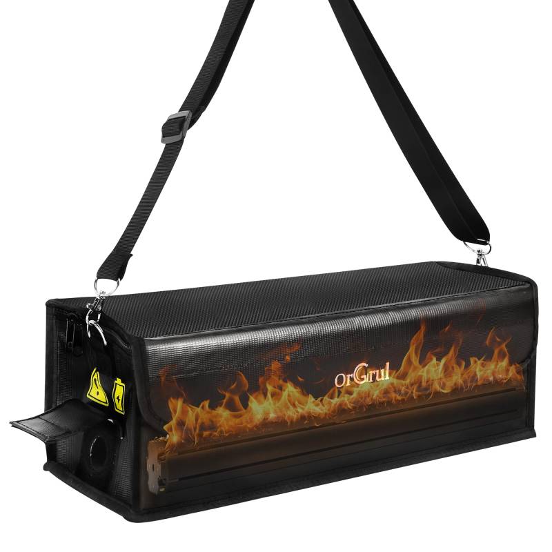 Orgrul Ebike Akku Tasche I Feuerfest bis 1250°C I Wasserdicht & Explosionssicher I Lipo Safe Bag für Lagerung &Transport &Aufladung I Beschädigungen durch Stöße zu vermeiden （49 x 15 x 15 cm） von Orgrul