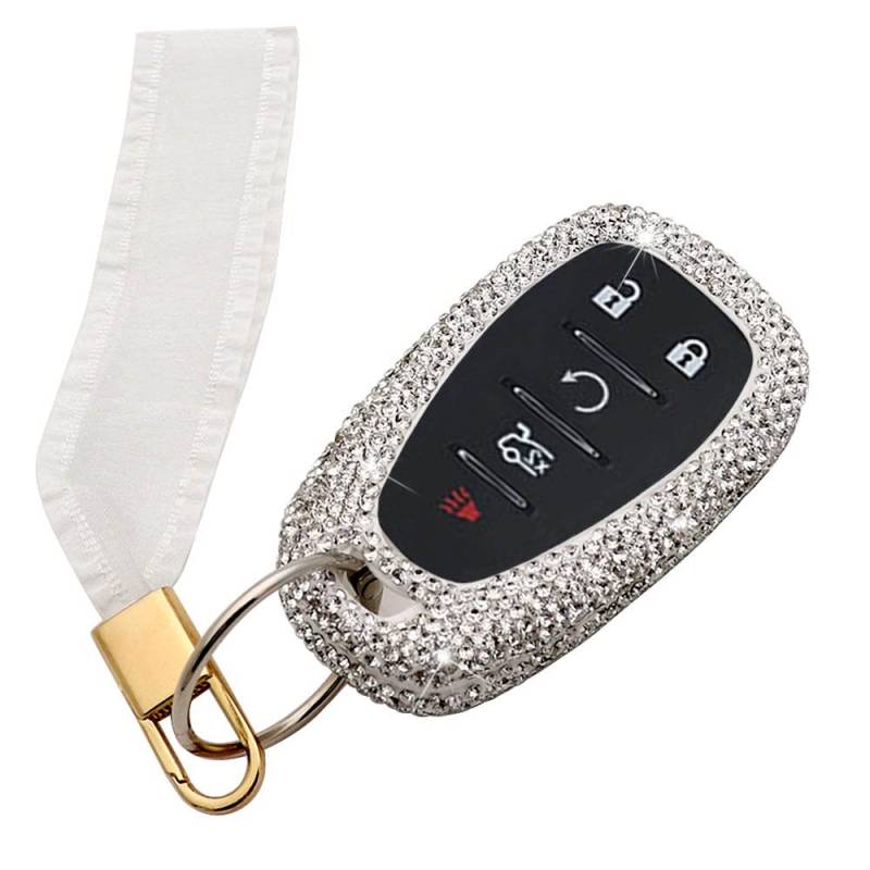Ornater Handgefertigte Bling Crystal Diamant Schlüsselanhänger Abdeckung Kompatibel mit Chevrolet Chevy Malibu Camaro Cruze Traverse Sonic Volt Bolt Equinox 2016-2021 (Silber) von Ornater