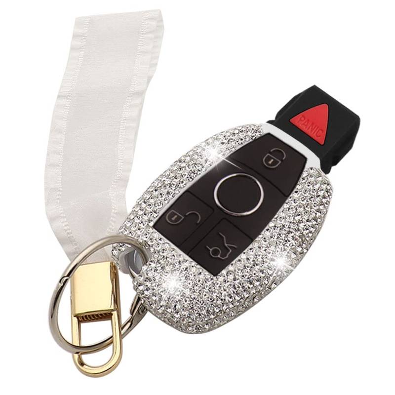 Ornater Schlüsselanhänger Cover Kompatibel mit Mercedes Benz C E S M CLS CLK GLK GLC G Klasse Bling Kristall Strass Diamant Schlüsselhülle, silber, Model A von Ornater