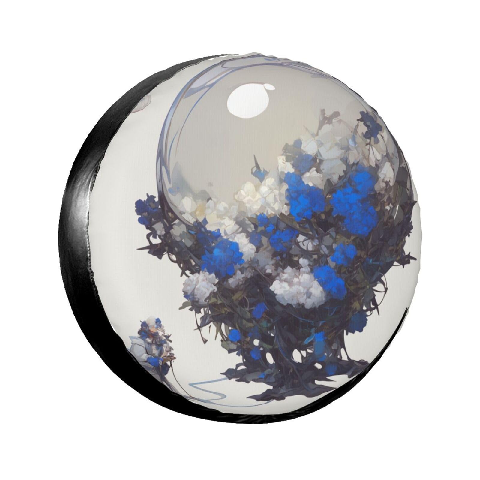Ersatzreifenabdeckung, Radschutz, Glas, blaue und weiße Blumen, wasserdicht, staubdicht, universelle Passform für Jeep, Anhänger, Wohnmobil, SUV, Wohnmobil, Fahrzeug, 35,6 cm (14 Zoll) von Ortydoxa