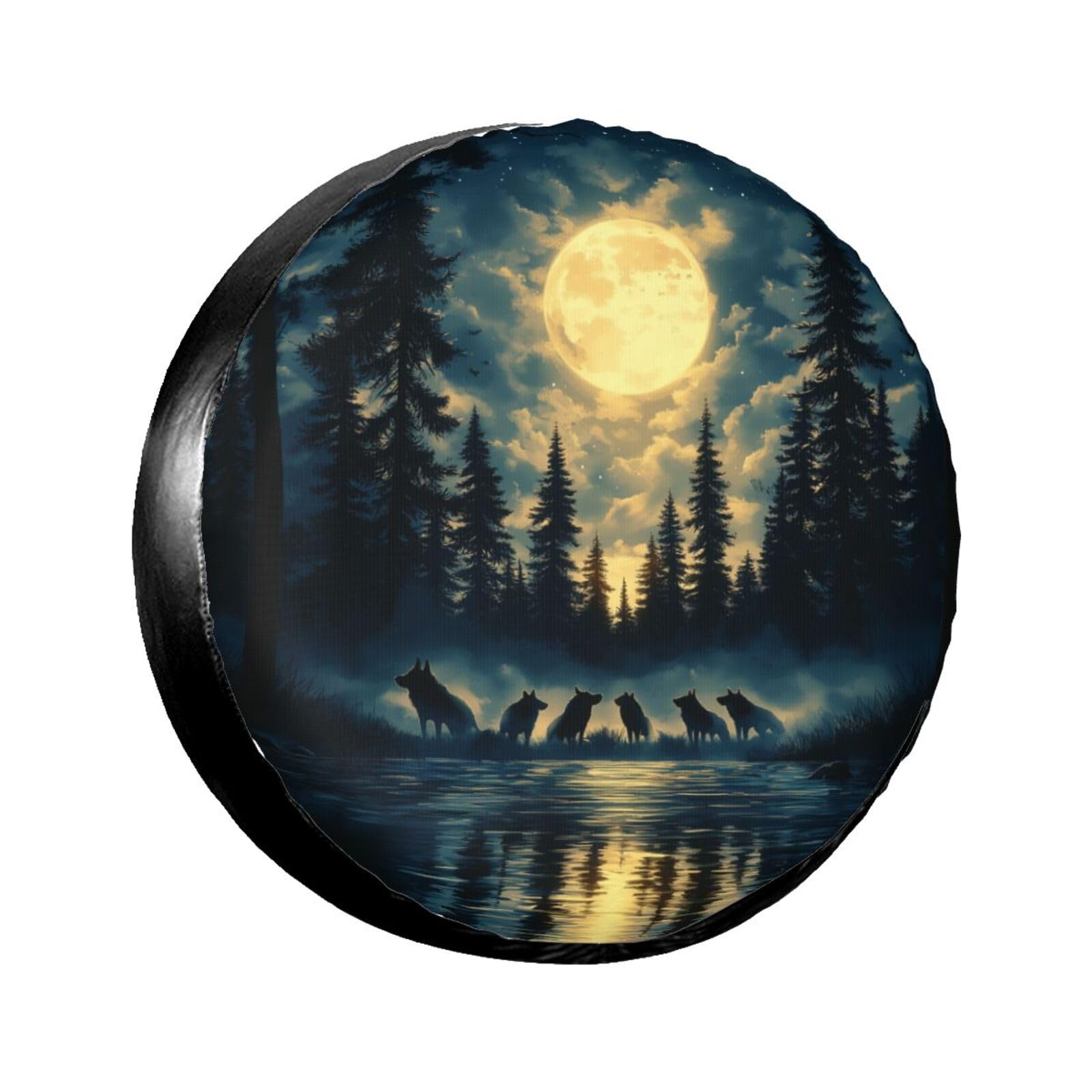 Ersatzreifenabdeckung, Radschutz, Nacht, Mond, Wolf, wasserdicht, staubdicht, universelle Passform für Jeep, Anhänger, Wohnmobil, SUV, Wohnmobil, Fahrzeug, 40,6 cm (16 Zoll) von Ortydoxa