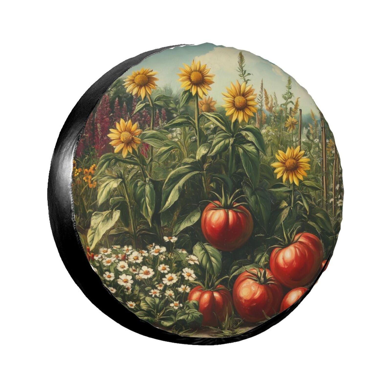 Ersatzreifenabdeckung, Radschutz, Tomaten-Sonnenblume, wasserdicht, staubdicht, universelle Passform für Jeep, Anhänger, Wohnmobil, SUV, Wohnmobil, Fahrzeug, 40,6 cm (16 Zoll) von Ortydoxa