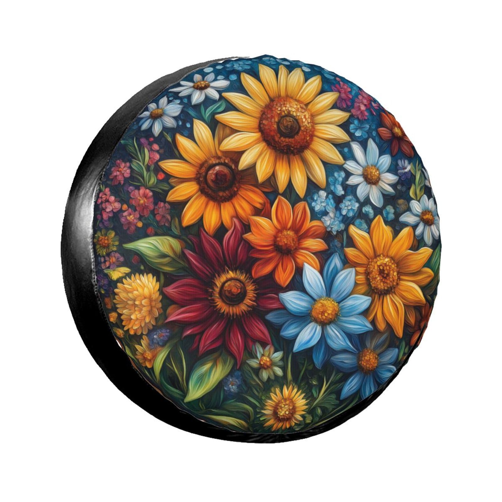 Ersatzreifenabdeckung, Radschutz, bestickte Sonnenblumen, wasserdicht, staubdicht, universelle Passform für Jeep, Anhänger, Wohnmobil, SUV, Wohnmobil, 43,2 cm (17 Zoll) von Ortydoxa