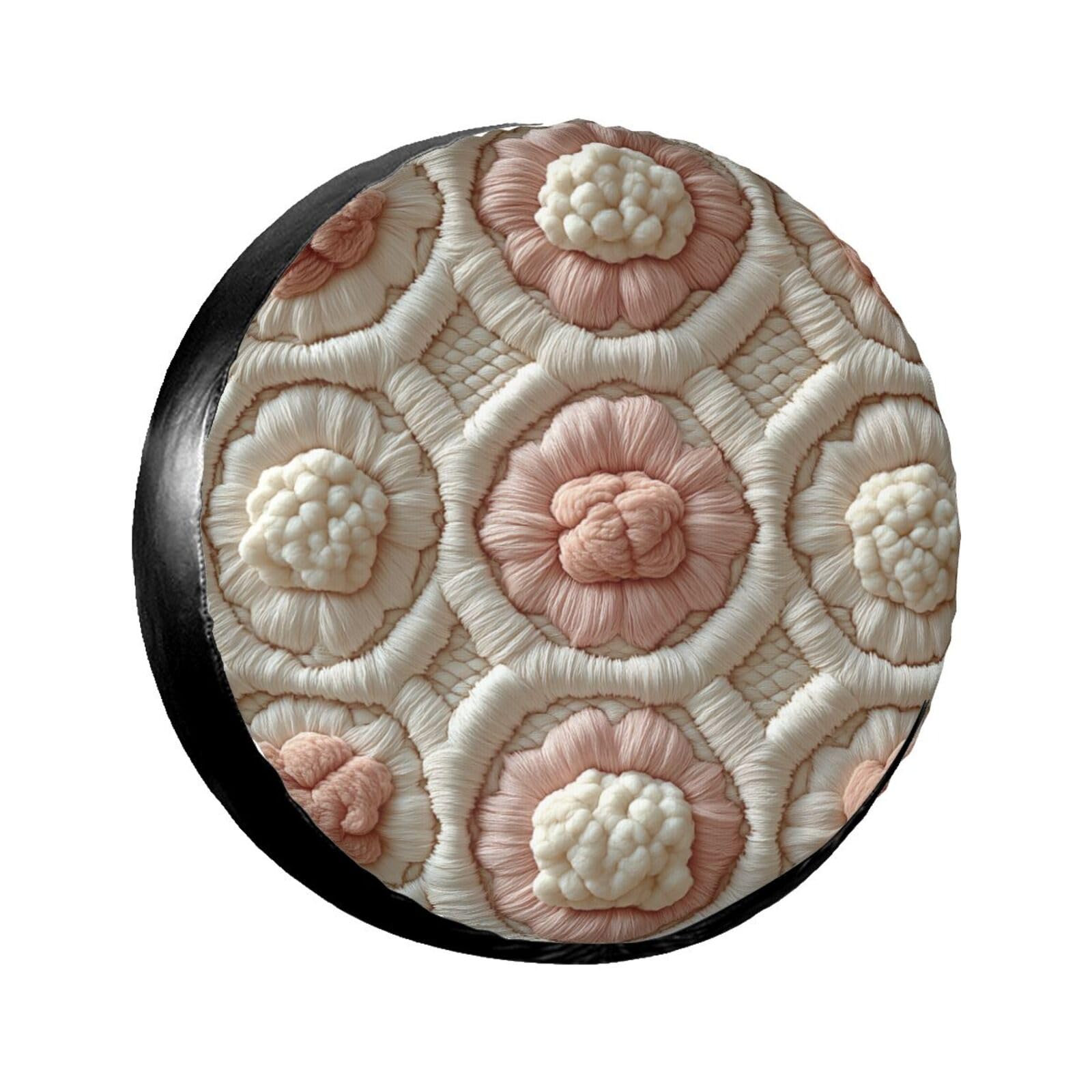Ersatzreifenabdeckung, Radschutz, gestrickt, rund, weiß, Pollen, Blumen, wasserdicht, staubdicht, universelle Passform für Jeep, Anhänger, Wohnmobil, SUV, Wohnmobil, 43,2 cm (17 Zoll) von Ortydoxa