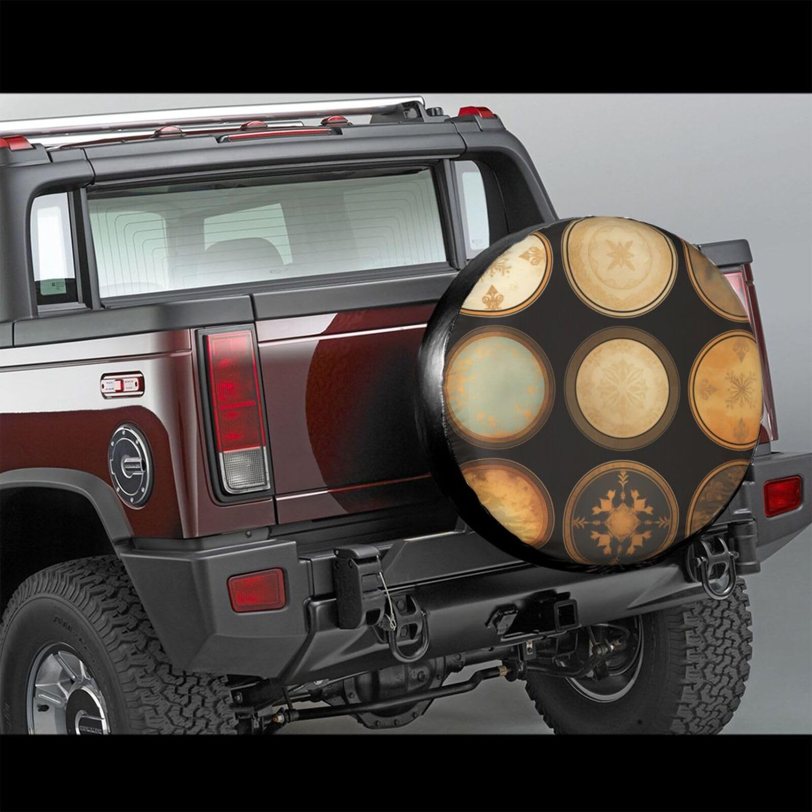 Ersatzreifenabdeckung, Radschutz, neun kreisförmige Symbole, wasserdicht, staubdicht, universelle Passform für Jeep, Anhänger, Wohnmobil, SUV, Wohnmobil, 43,2 cm (17 Zoll) von Ortydoxa