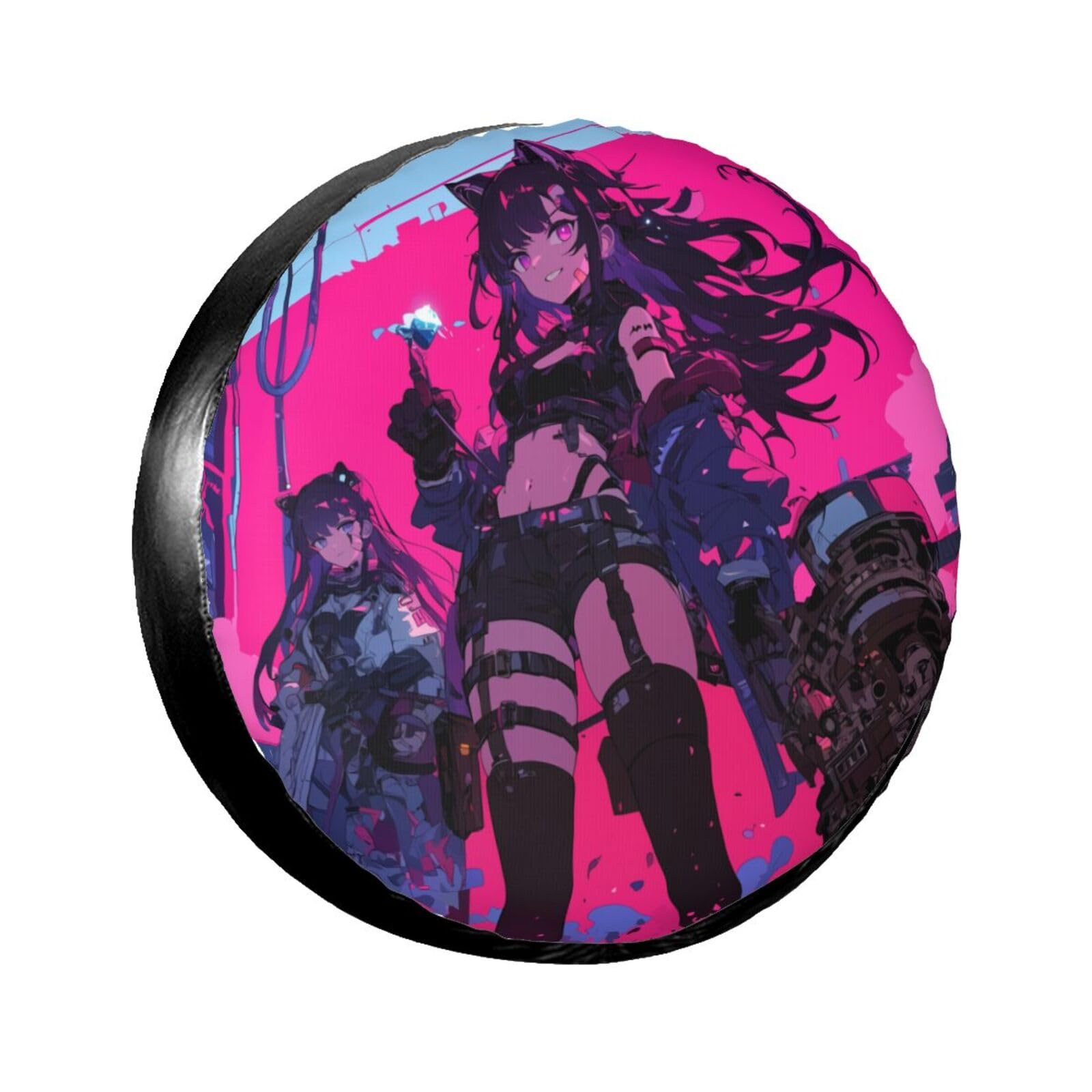Ersatzreifenabdeckung, Radschutz, zwei lächelnde Anime-Mädchen, wasserdicht, staubdicht, universelle Passform für Jeep, Anhänger, Wohnmobil, SUV, Wohnmobil, 43,2 cm (17 Zoll) von Ortydoxa