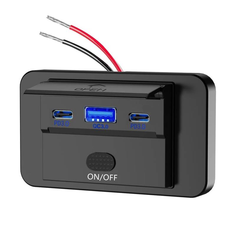 Osmond NEU 12-24 V PD Typ-C USB-Anschlüsse QC3.0 und PD3.0 mit Schalter Schnelllade-USB-Powerpanel für Auto, Wohnmobil, Blau von Osmond