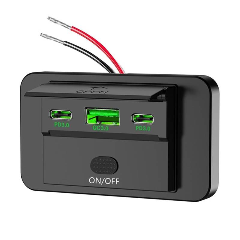 Osmond NEU 12-24 V PD Typ-C USB-Anschlüsse QC3.0 und PD3.0 mit Schalter Schnelllade-USB-Powerpanel für Auto, Wohnmobil, Grün von Osmond