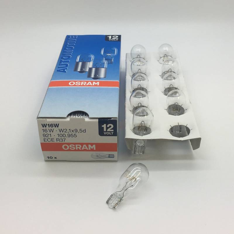 Osram 921 W16W (955) 12 V 16 W Glühbirne – Bremslicht, Blinklicht, Rückfahrlicht,10 Stück von Osram