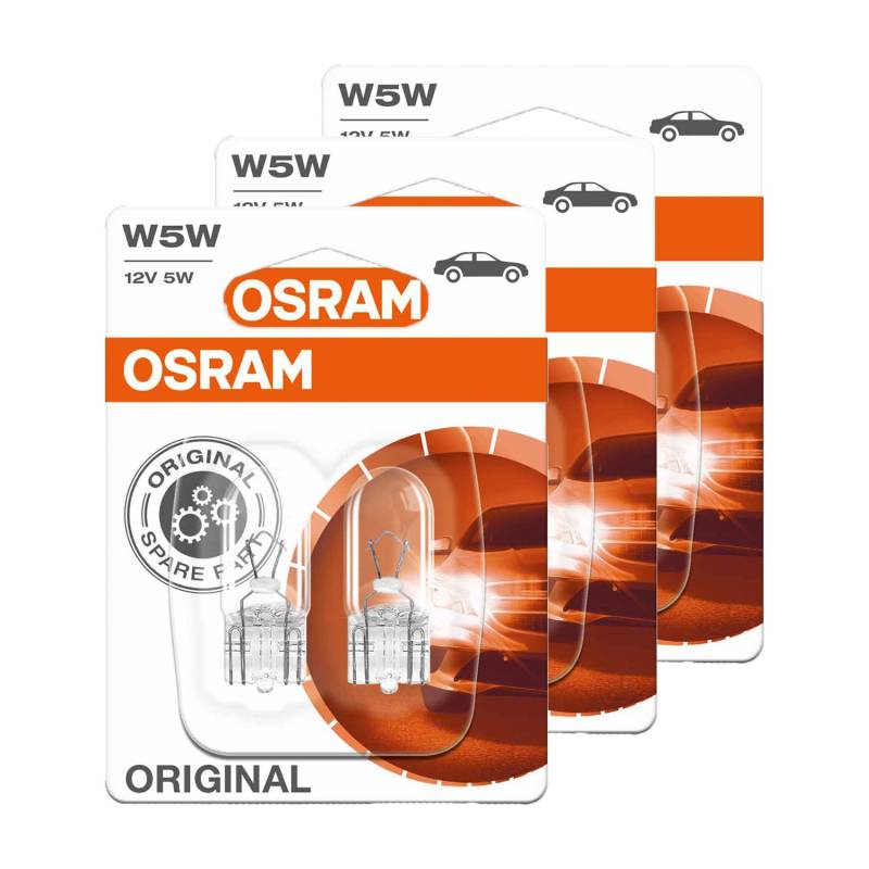 3x2 OSRAM GLÜHBIRNEN SET 12V 5W W2.1x9.5d RÜCKLICHT KENNZEICHEN BLINKER STANDLIC von Osram