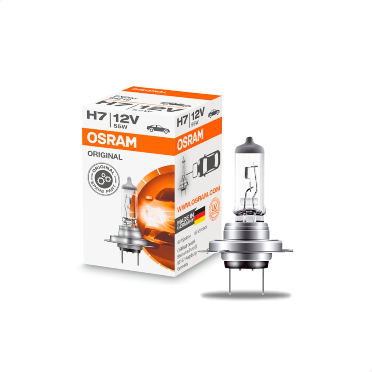 Osram ORIGINAL H7, Halogen-Scheinwerferlampe, 64210, 12V PKW, Faltschachtel (1 Stück), 4er Packung von Osram