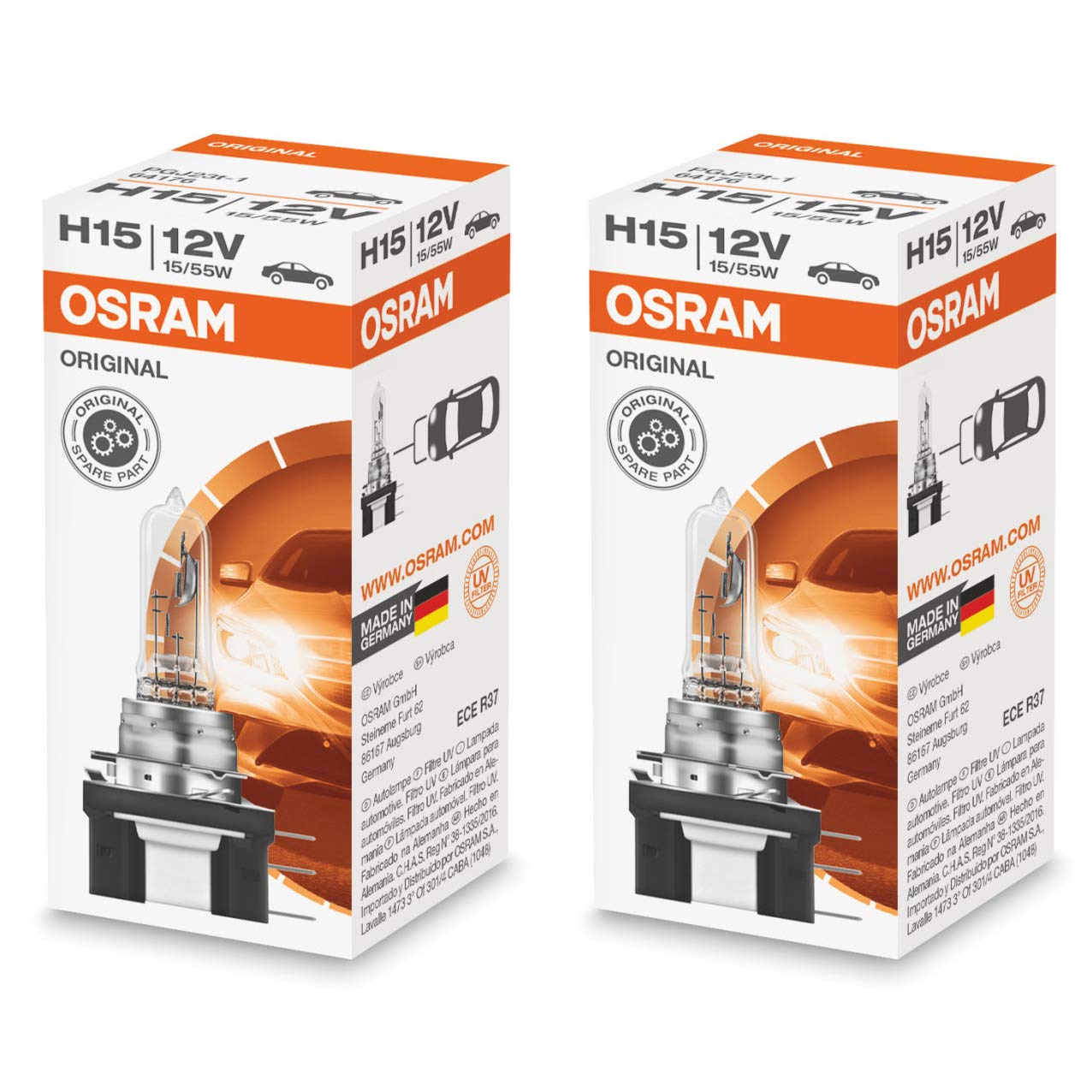 LED-Premium, 2 x Halogenlampen H15 OSRAM © 64176 15/55 W PGJ23t-1 Original Line von Osram