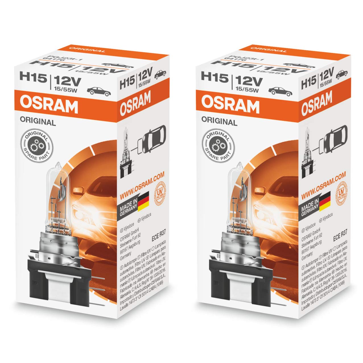 LED-Premium, 2 x Halogenlampen H15 OSRAM © 64176 15/55 W PGJ23t-1 Original Line von Osram