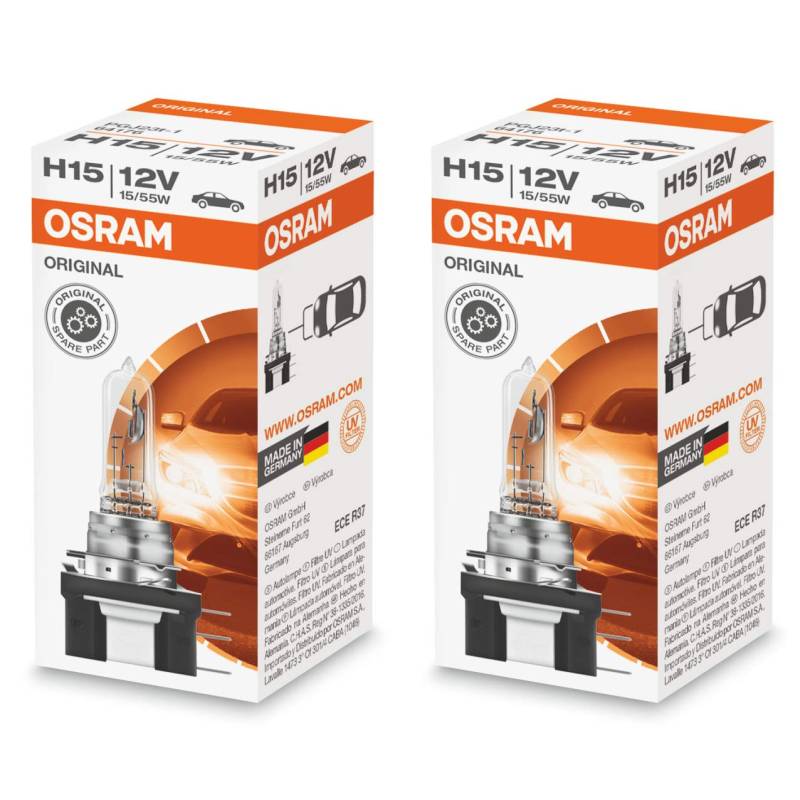 LED-Premium, 2 x Halogenlampen H15 OSRAM © 64176 15/55 W PGJ23t-1 Original Line von Osram
