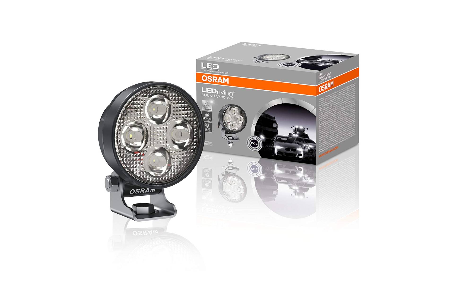 Osram LEDriving ROUND VX80-WD, LED Zusatzscheinwerfer für Nahfeldbeleuchtung, Wide, 1150 Lumen, Lichtstrahl bis zu 240 m, LED Arbeitsscheinwerfer, ECE Zulassung LEDDL119-WD von Osram