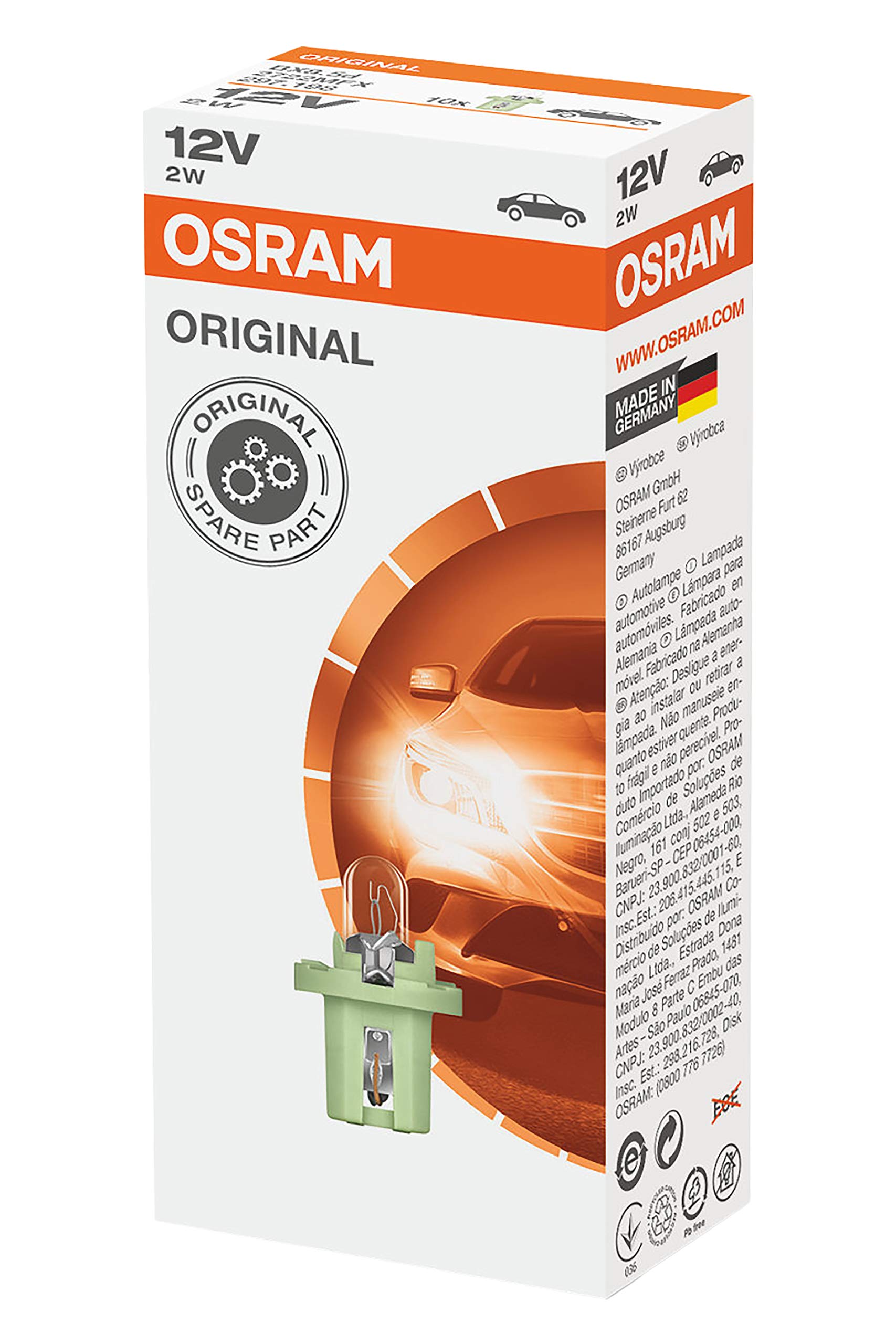 Osram 2722MFX ORIGINAL Leiterplatteneinbau, Sockel BX8.5d, 12V, 2W, 1 Lampe von Osram