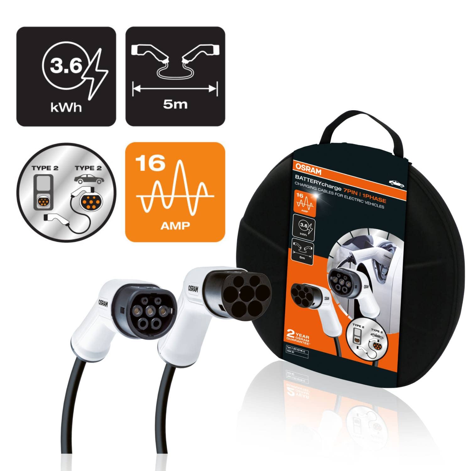 OSRAM BATTERYcharge 7PIN | 1PHASE, Ladekabel für Elektroautos, Kompatibel mit allen Typ 2 Fahrzeugen & Typ 2 16A 1-Phasen-Ladepunkten mit einer 16A-Laderate bis zu 3,6kWh. 5 Meter Kabellänge OSRAM BATTERYcharge 7PIN | 1PHASE, Ladekabel für Elektroautos, Kompatibel mit allen Typ 2 Fahrzeugen & Typ 2 16A 1-Phasen-Ladepunkten mit einer 16A-Laderate bis zu 3,6kWh. 5 Meter Kabellänge von Osram