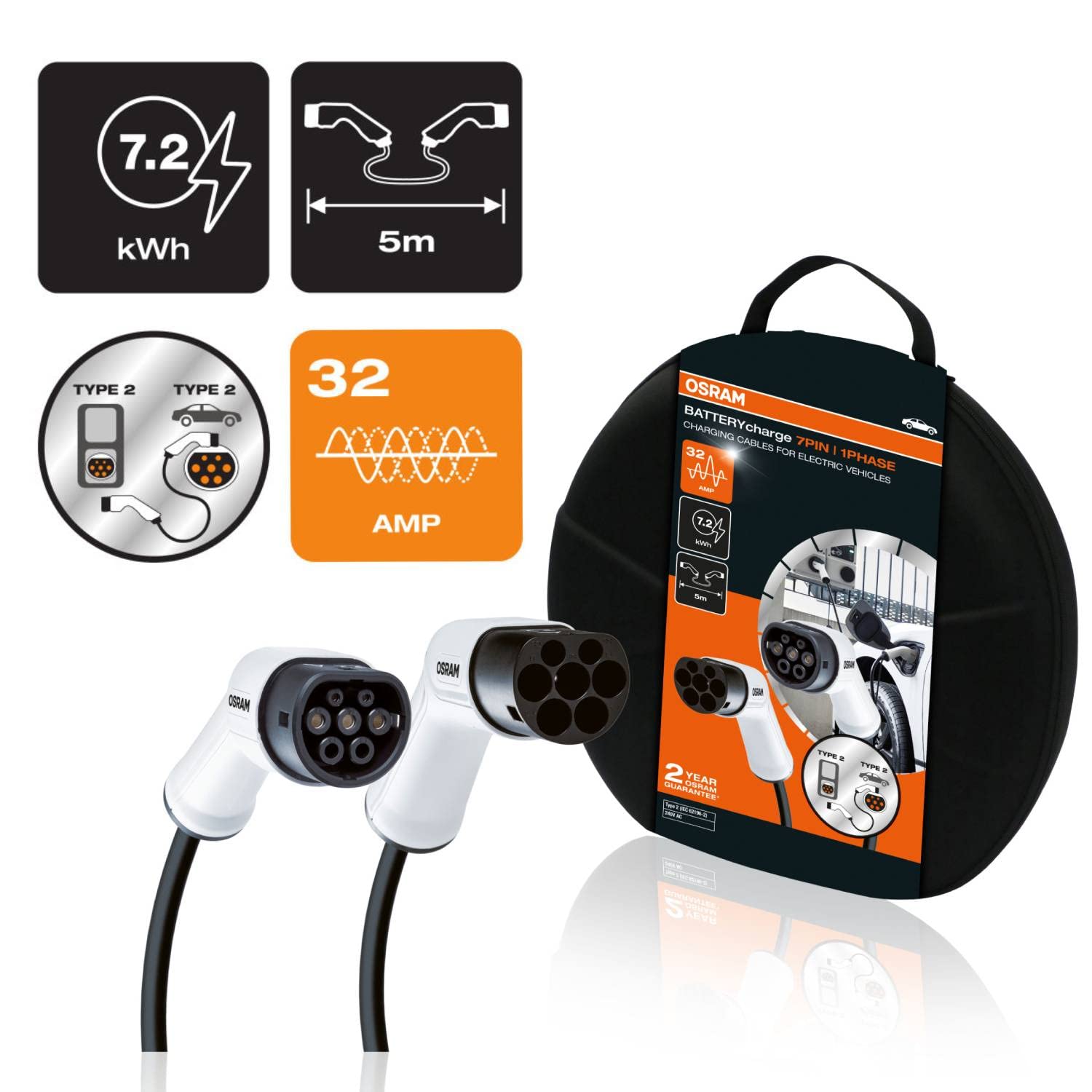 OSRAM BATTERYcharge 7PIN | 1PHASE, Ladekabel für Elektroautos, Kompatibel mit allen Typ 2 Fahrzeugen & Typ 2 32A 1-Phase-Ladepunkten mit einer 32A-Laderate bis zu 7,2kWh. 5 Meter Kabellänge OSRAM BATTERYcharge 7PIN | 1PHASE, Ladekabel für Elektroautos, Kompatibel mit allen Typ 2 Fahrzeugen & Typ 2 32A 1-Phase-Ladepunkten mit einer 32A-Laderate bis zu 7,2kWh. 5 Meter Kabellänge von Osram
