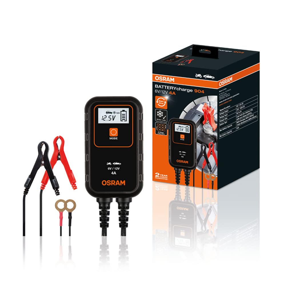 OSRAM BATTERYcharge 904, KFZ-Batteriewartungsgerät 12V, mobiles KFZ Batterieladegerät für PKW & Motorrad, Orange OSRAM BATTERYcharge 904, KFZ-Batteriewartungsgerät 12V, mobiles KFZ Batterieladegerät für PKW & Motorrad, Orange von Osram