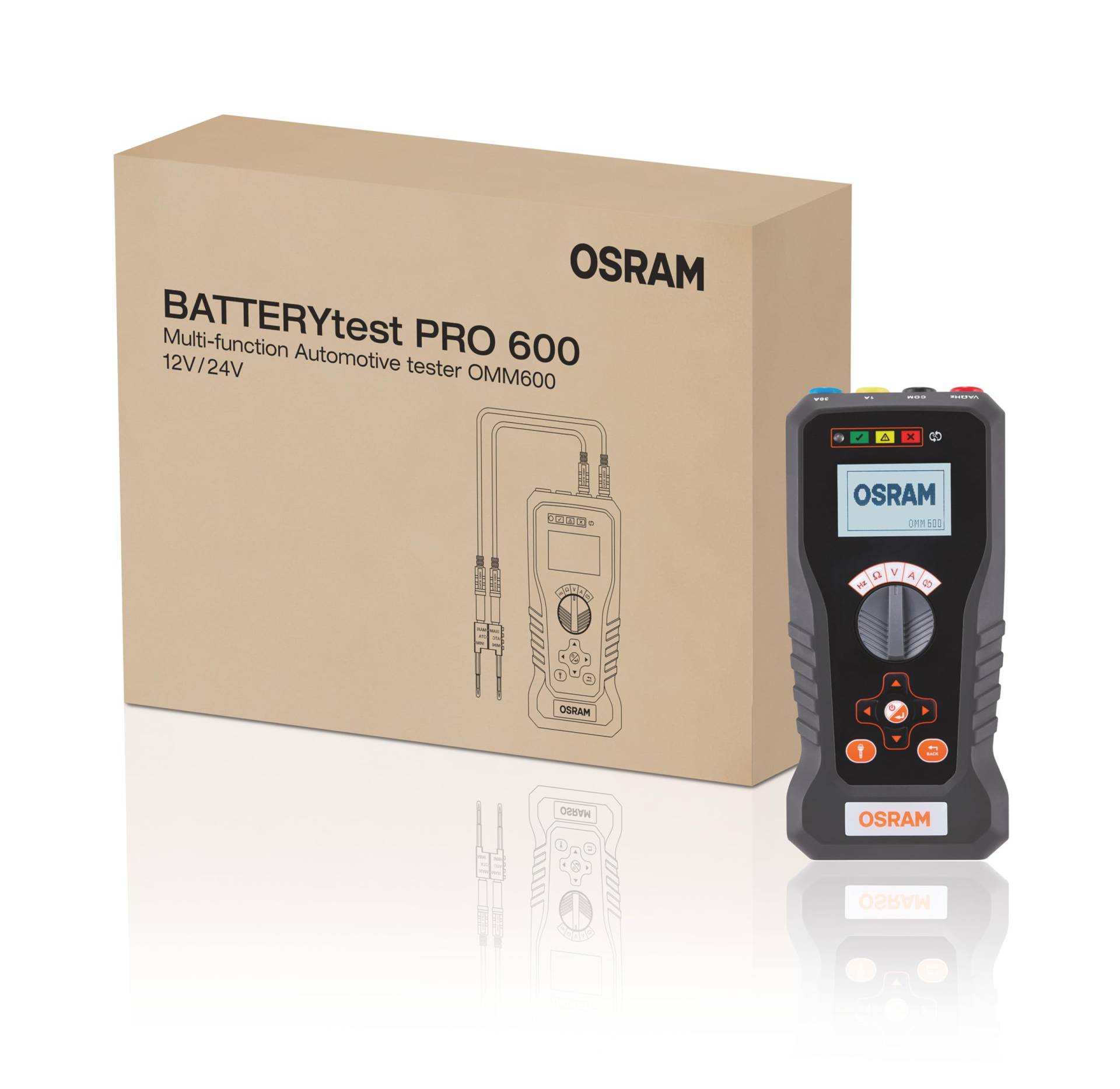 OSRAM BATTERYtest PRO 600 Multifunktions-Fahrzeugprüfgerät, OMM600, zur Fehlersuche bei Spannung, Anlasserprüfung und Lichtmaschinenstartvorgängen von Osram