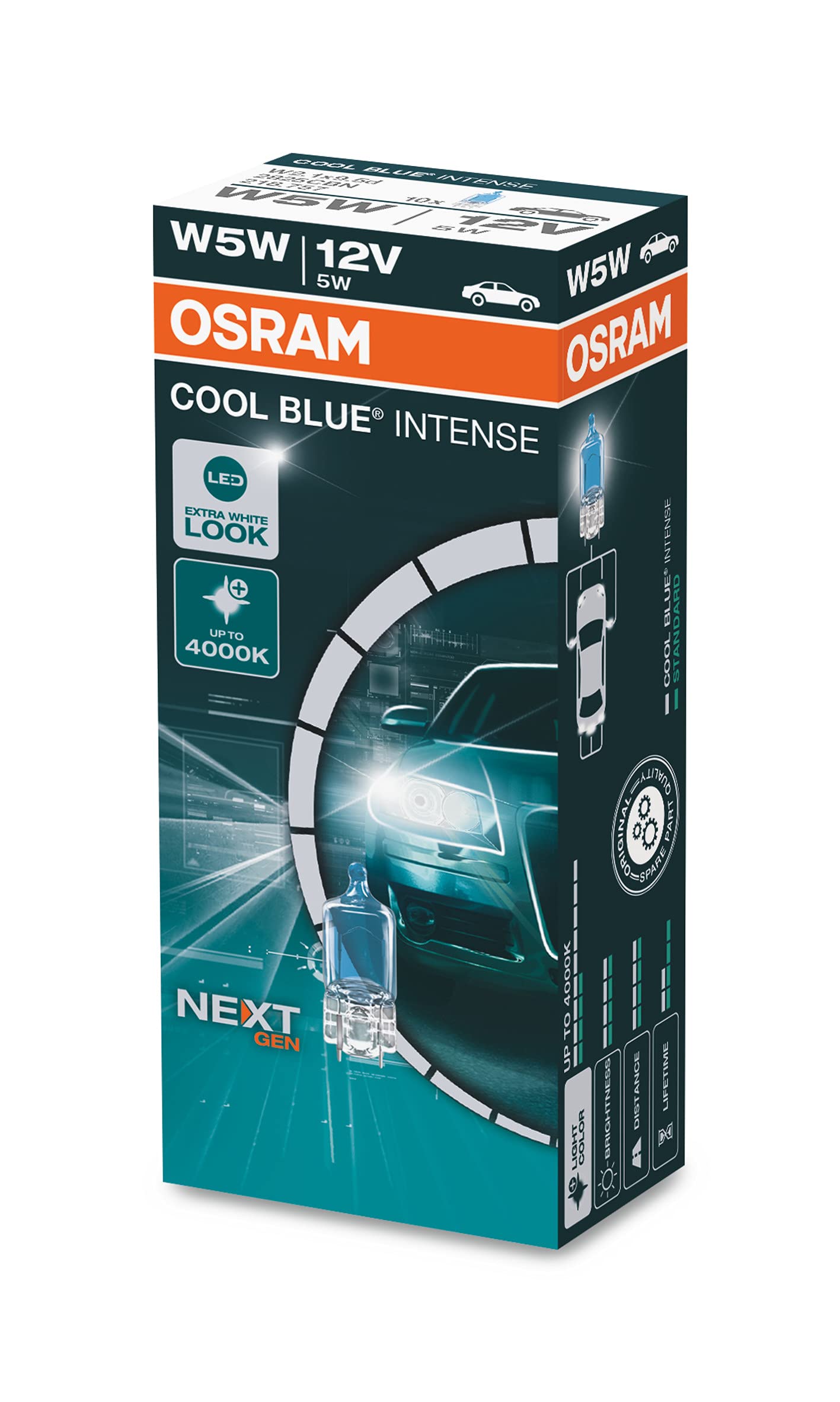 OSRAM COOL BLUE® INTENSE W5W, bis zu 4.000K, Halogen-Signallampe, Faltschachtel (10 Lampen) von Osram