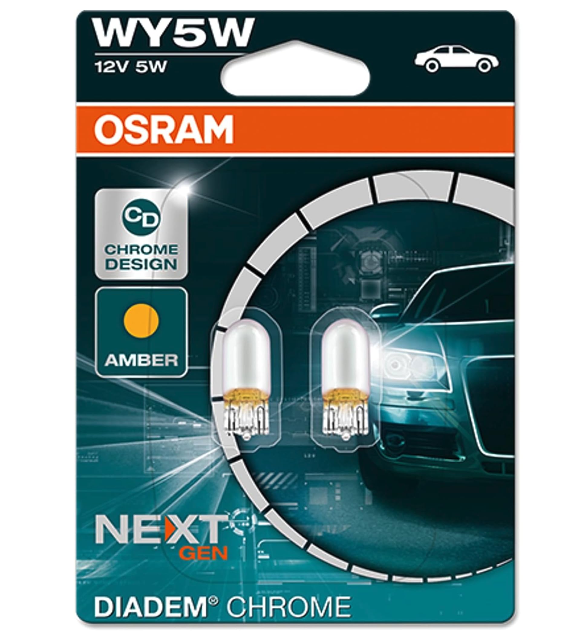 Osram Diadem Chrom Halogen Birnen - T10 - 12V/5W - Satz à 2 Stück - Orange von Osram