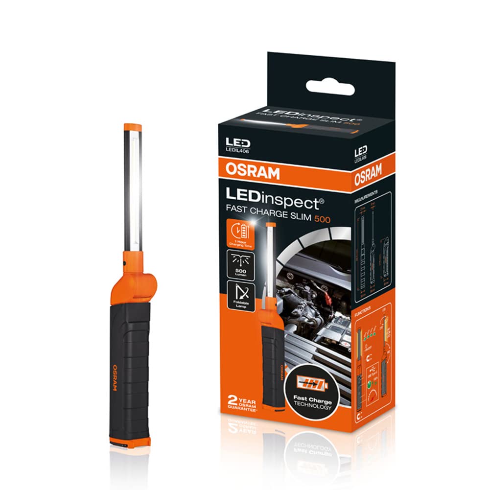 OSRAM LEDIL406 LEDinspect Fast Charge SLIM500, schlanke Inspektionsleuchte, 5700K, wiederaufladbare LED Arbeitsleuchte, magnetisch, biegsam, inkl. Haken von Osram