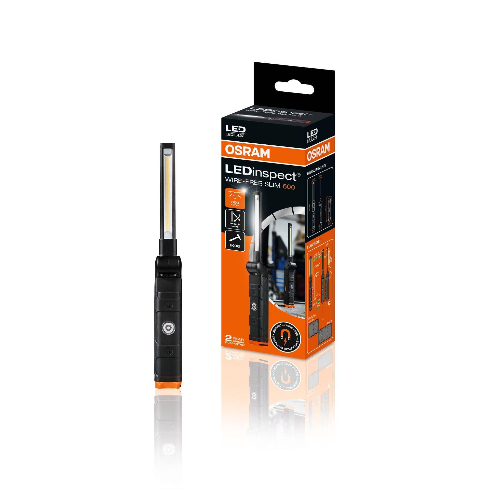 OSRAM LEDinspect WIRE-FREE SLIM 600, schlanke LED-Inspektionslampe, kabelloses Aufladen, Helligkeit bis zu 600 lm, Taschenlampenfunktion, 180° flexibel 270° drehbar OSRAM LEDinspect WIRE-FREE SLIM 600, schlanke LED-Inspektionslampe, kabelloses Aufladen, Helligkeit bis zu 600 lm, Taschenlampenfunktion, 180° flexibel 270° drehbar von Osram