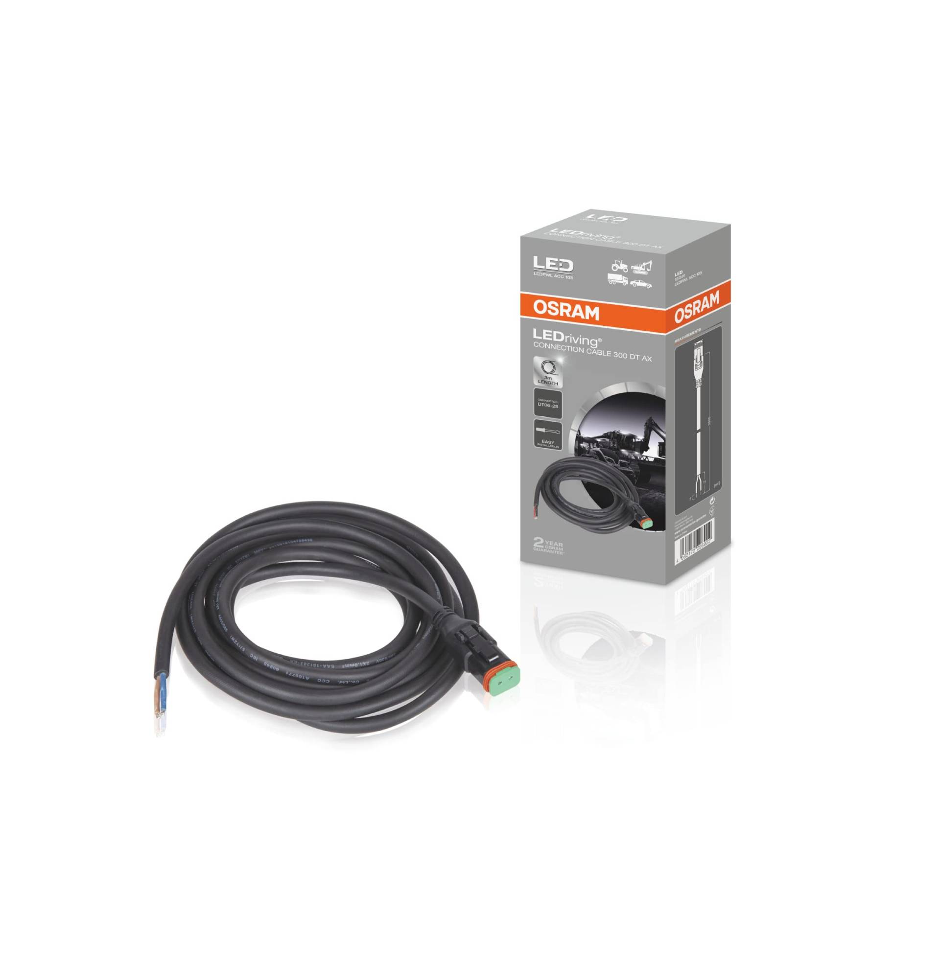 OSRAM LEDriving® Connection Cable 300 DT AX, LEDPWL ACC 103, OFF ROAD, Zubehör für LED Arbeitsscheinwerfer Professional Series PX, schwarz von Osram