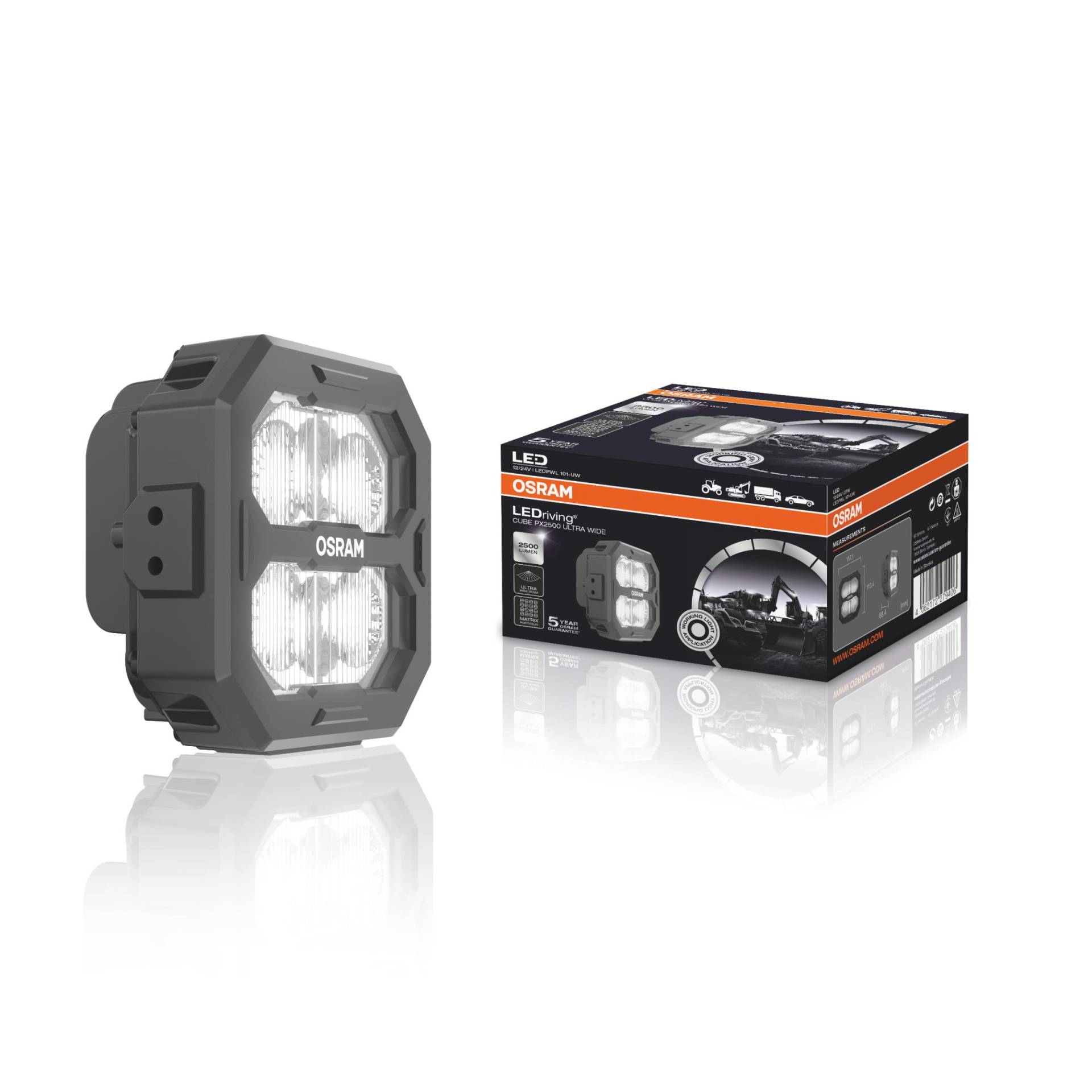 OSRAM LEDriving® Cube PX2500 Ultra Wide, LEDPWL101-UW, OFF ROAD, LED Arbeitsscheinwerfer, 2500 Lumen, Faltschachtel (1 Lampe), Schwarz von Osram