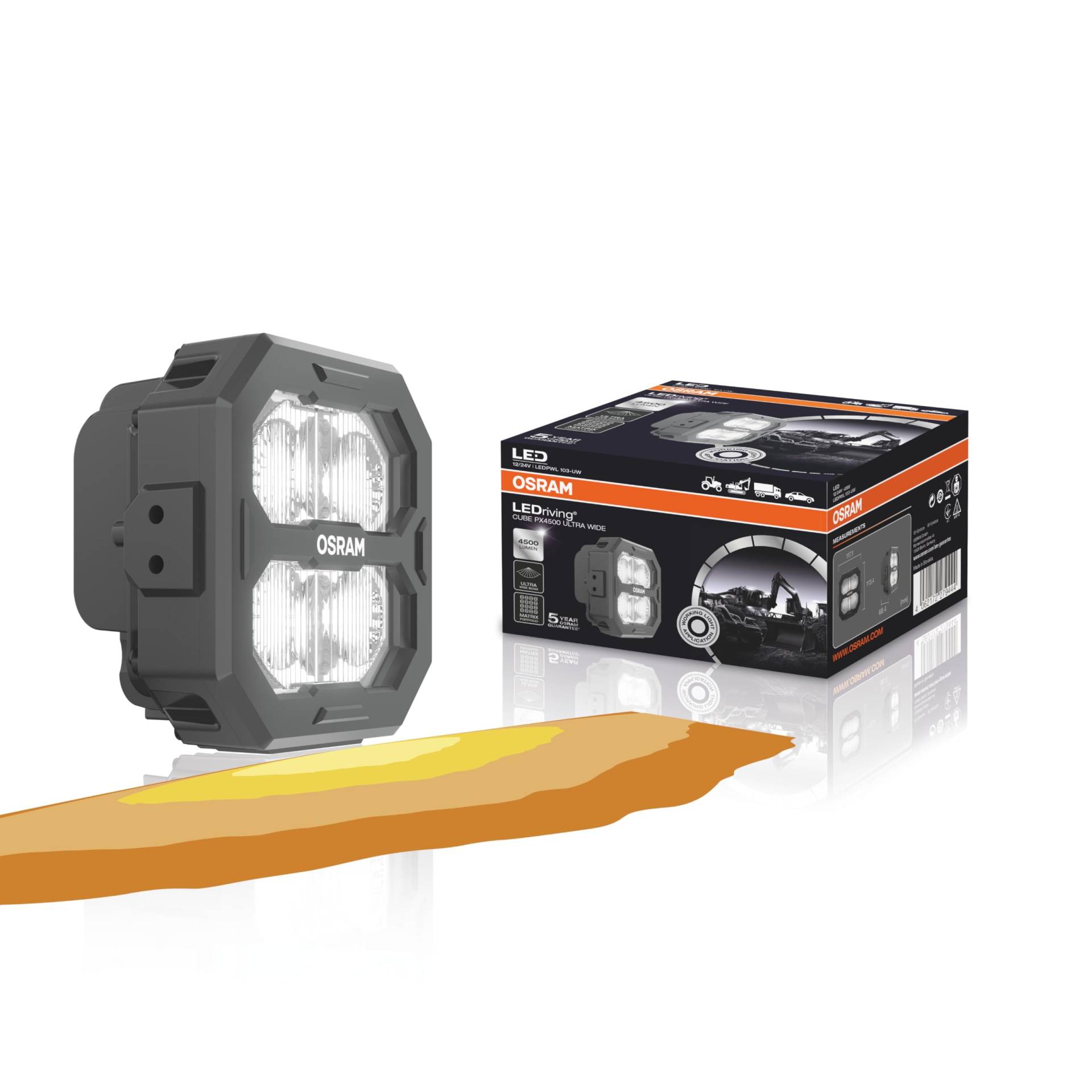 OSRAM LEDriving® Cube PX4500 Ultra Wide, LEDPWL103-UW, OFF ROAD, LED Arbeitsscheinwerfer, 4500 Lumen, Faltschachtel (1 Lampe), Schwarz von Osram