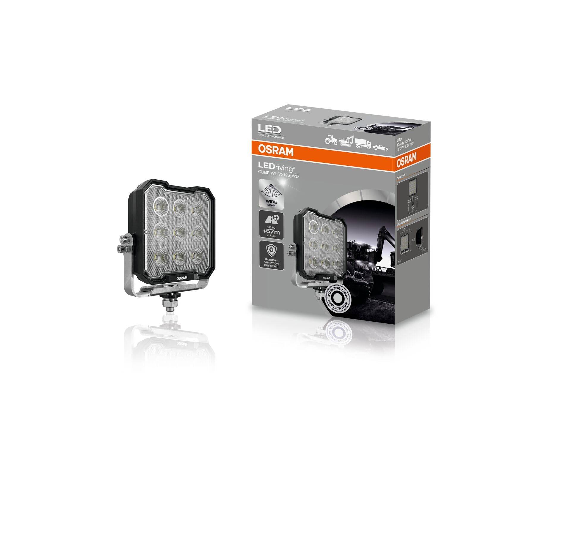 Osram LEDriving Cube WL VX125-WD, LEDWL108-WD, OFF ROAD, LED Arbeitsscheinwerfer, 3000 Lumen, Lichtstrahl bis zu 67 m, 12V/24V, Faltschachtel (1 Lampe) von Osram