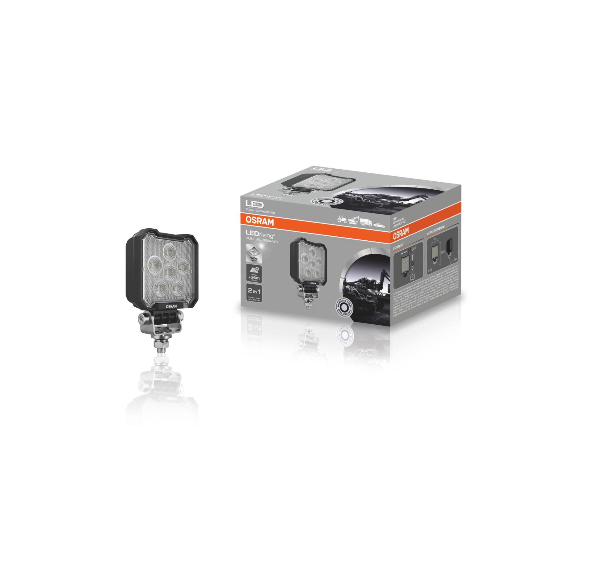 Osram LEDriving Cube WL VX100-WD, LEDWL107-WD, OFF ROAD, LED Arbeitsscheinwerfer, 2000 Lumen, Lichtstrahl bis zu 56 m, 12V/24V, Faltschachtel (1 Lampe) von Osram